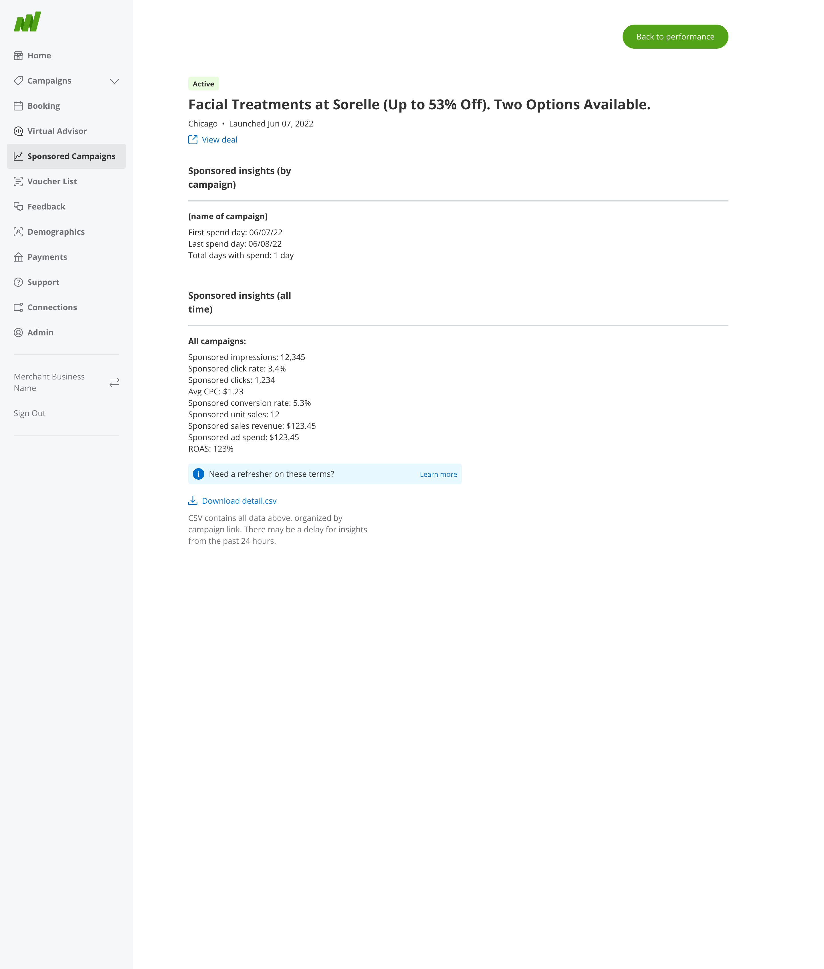 Campaign Details with Metrics